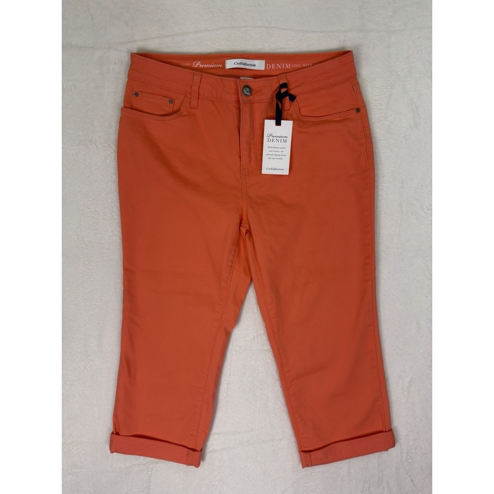 New‎ Croft & Barrow Jeans Womens 10 Pink Coral High Rise Capri Cuffed Stretch
